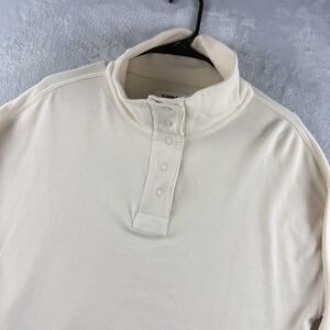 The Normal Brand Sweatshirt Womens Small Cream Henley Mock Neck Pullover